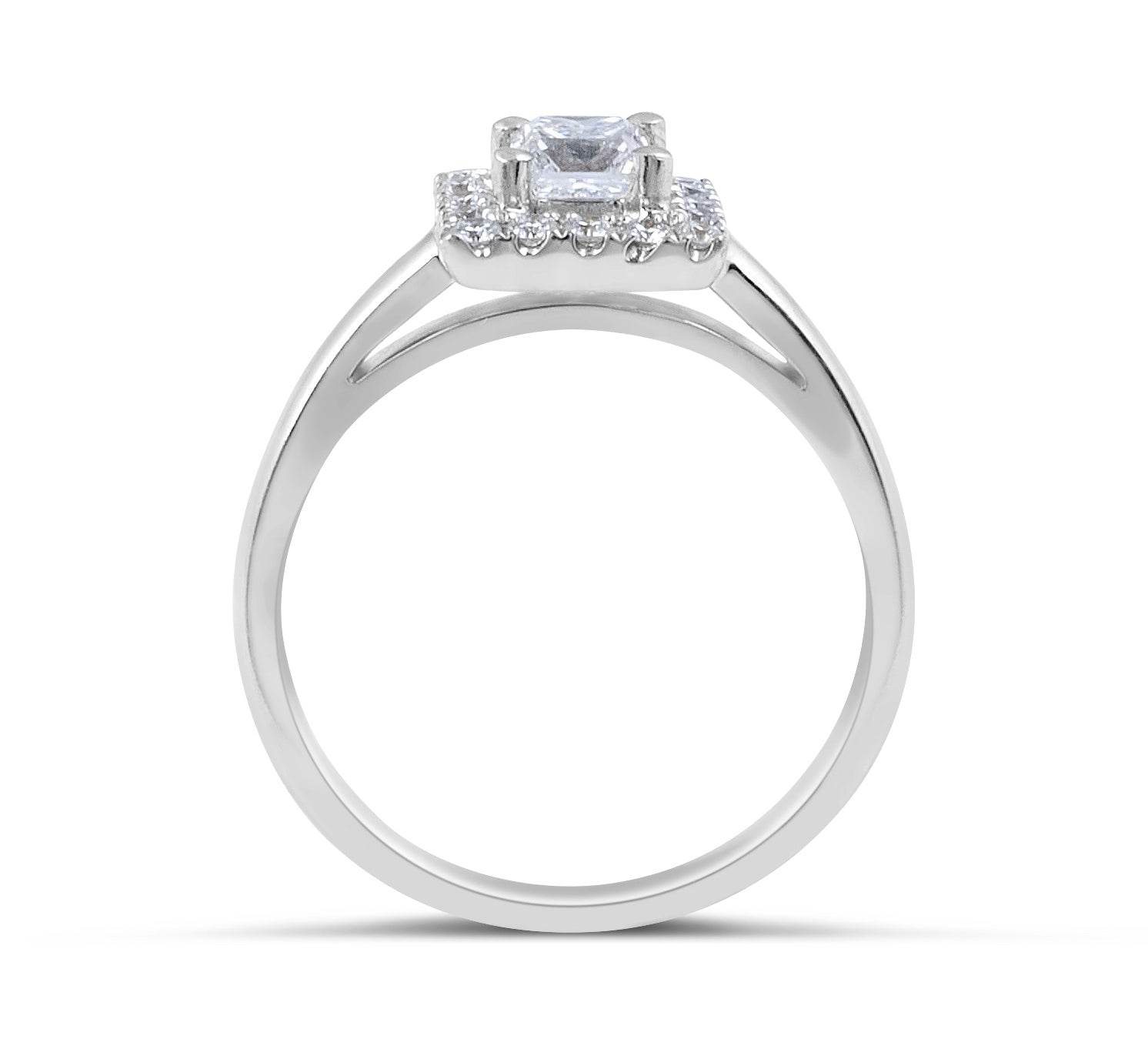 GIA Certified Princess Cut Halo Diamond Engagement Ring in 18 Karat White Gold In a Plain Band - DG & Co. Jewellery