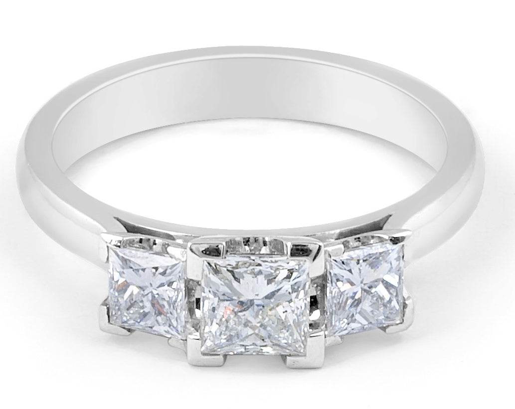Trilogy Three-stones Princess Cut Diamond Engagement Ring Corner 4 Claw Setting In 18K White Gold - DG & Co. Jewellery