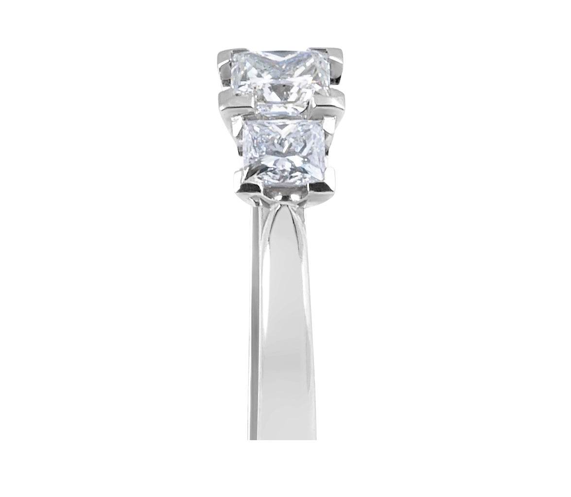 Trilogy Three-stones Princess Cut Diamond Engagement Ring Corner 4 Claw Setting In 18K White Gold - DG & Co. Jewellery