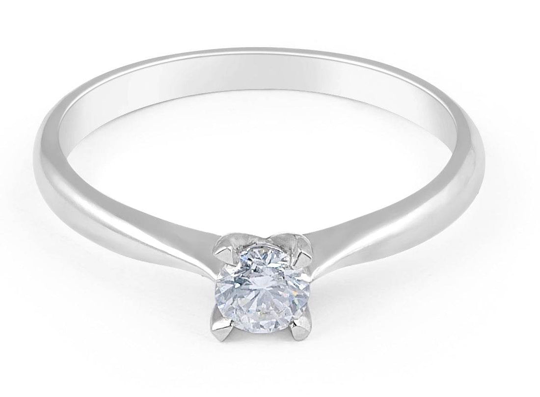 Solitaire Diamond Engagement RingThin Tapered Band In 18K White Gold - DG & Co. Jewellery