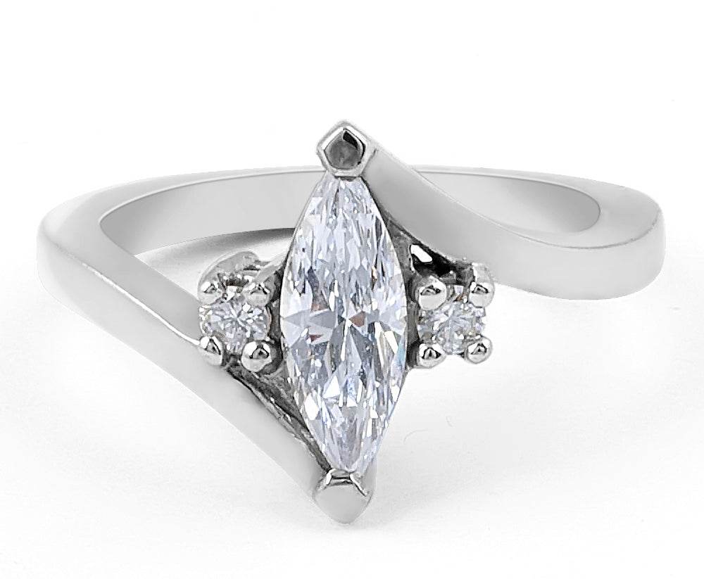 Trilogy Three-stone Marquise Cut Centre Stone Round Cut Side Stones Diamond Engagement Ring in 18K White Gold - DG & Co. Jewellery