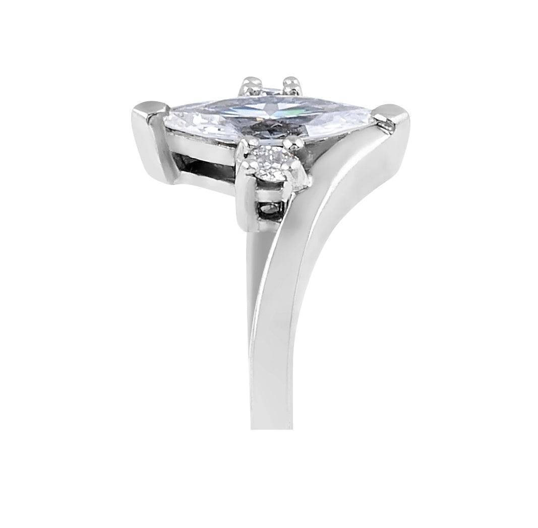 Trilogy Three-stone Marquise Cut Centre Stone Round Cut Side Stones Diamond Engagement Ring in 18K White Gold - DG & Co. Jewellery