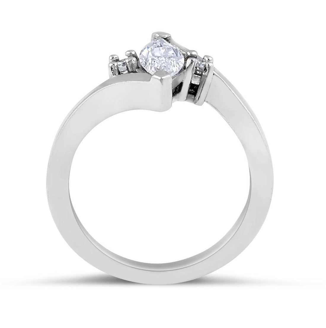 Trilogy Three-stone Marquise Cut Centre Stone Round Cut Side Stones Diamond Engagement Ring in 18K White Gold - DG & Co. Jewellery
