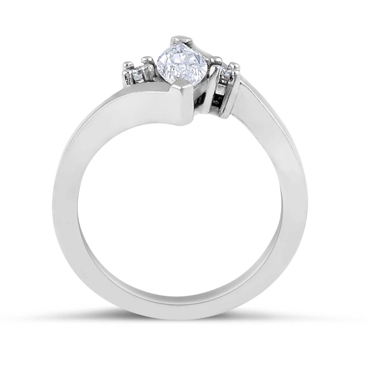 Trilogy Three-stone Marquise Cut Centre Stone Round Cut Side Stones Diamond Engagement Ring in 18K White Gold - DG & Co. Jewellery