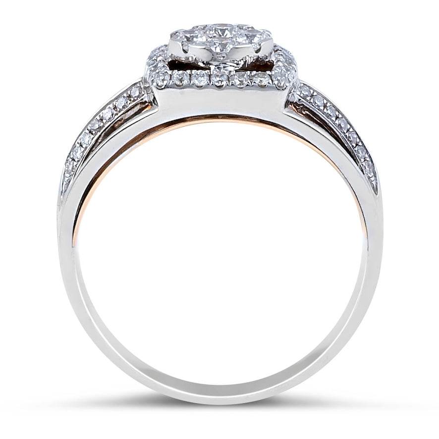 Vintage Style Square Halo Diamond Engagement Ring Pave Setting In 18K Rose and White Gold - DG & Co. Jewellery