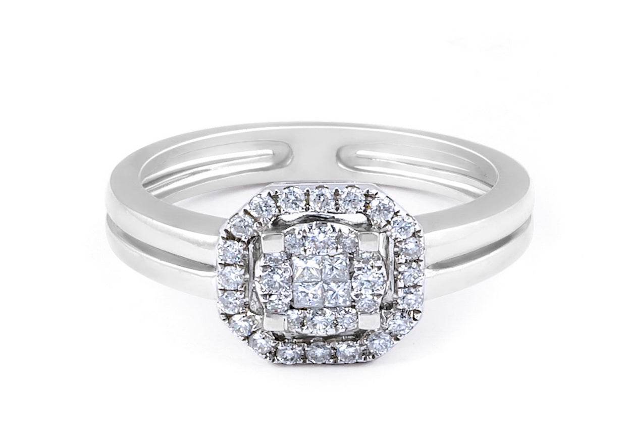 Halo Diamond Promise Ring Invisible Setting with Split Band In 18K White Gold - DG & Co. Jewellery