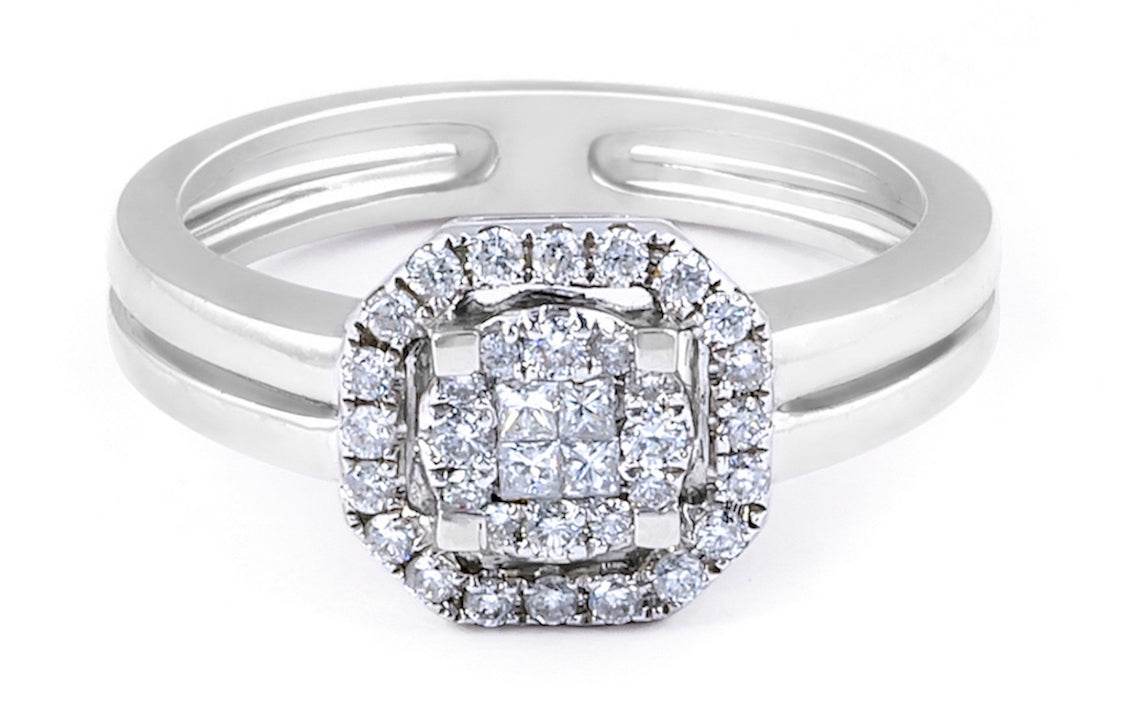 Halo Diamond Promise Ring Invisible Setting with Split Band In 18K White Gold - DG & Co. Jewellery