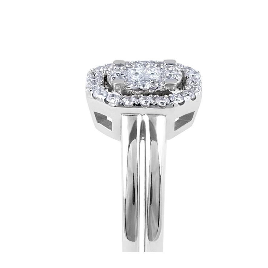 Halo Diamond Promise Ring Invisible Setting with Split Band In 18K White Gold - DG & Co. Jewellery