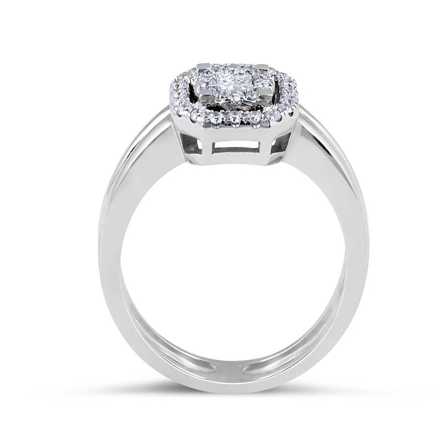 Halo Diamond Promise Ring Invisible Setting with Split Band In 18K White Gold - DG & Co. Jewellery