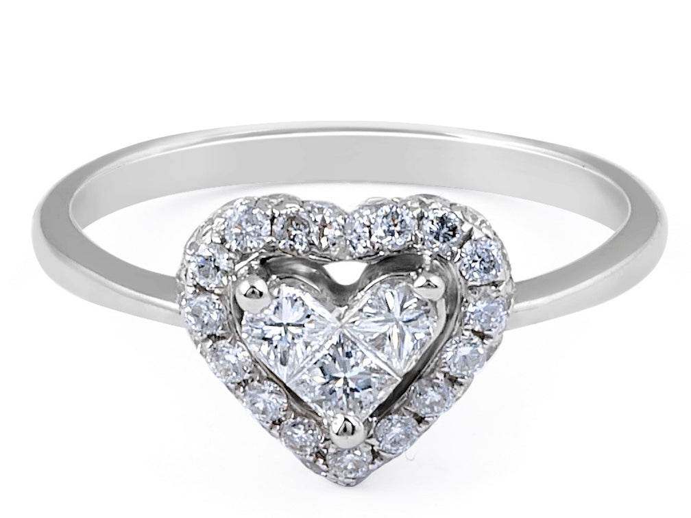 Heart Shape Halo Diamond Ring Fine Tapered Band Invisible Setting In 18K White Gold - DG & Co. Jewellery