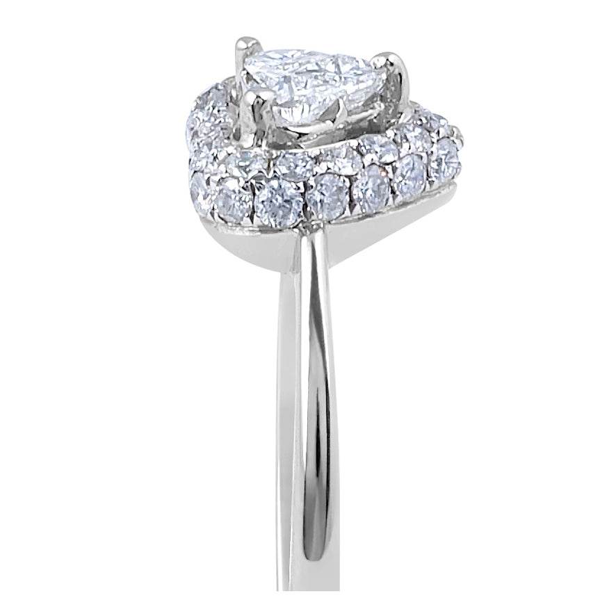 Heart Shape Halo Diamond Ring Fine Tapered Band Invisible Setting In 18K White Gold - DG & Co. Jewellery