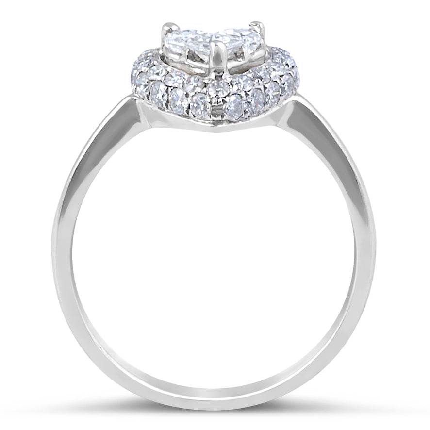 Heart Shape Halo Diamond Ring Fine Tapered Band Invisible Setting In 18K White Gold - DG & Co. Jewellery