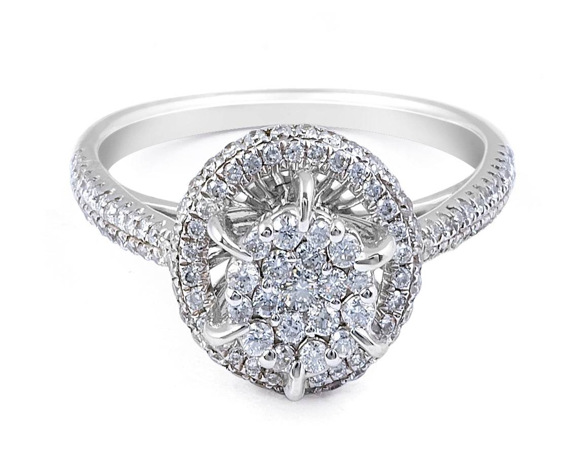 Double Band Halo Diamond Engagement Ring Invisible Setting In 18K White Gold - DG & Co. Jewellery