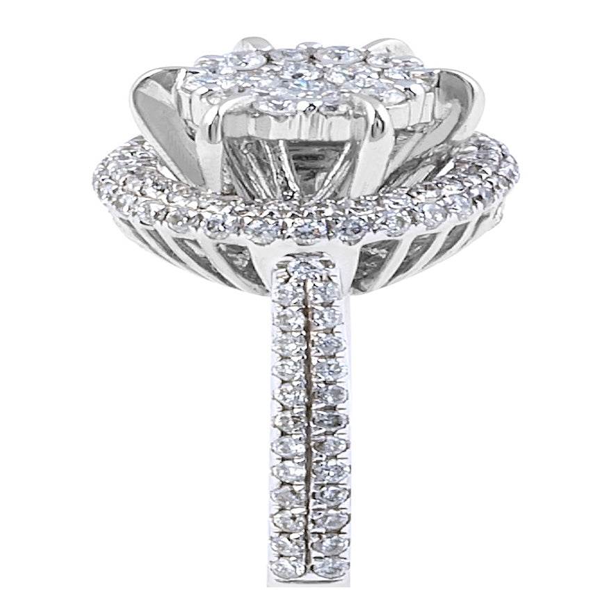 Double Band Halo Diamond Engagement Ring Invisible Setting In 18K White Gold - DG & Co. Jewellery