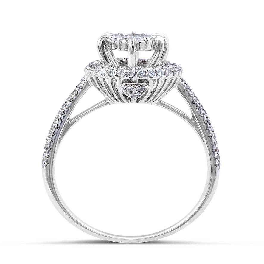 Double Band Halo Diamond Engagement Ring Invisible Setting In 18K White Gold - DG & Co. Jewellery
