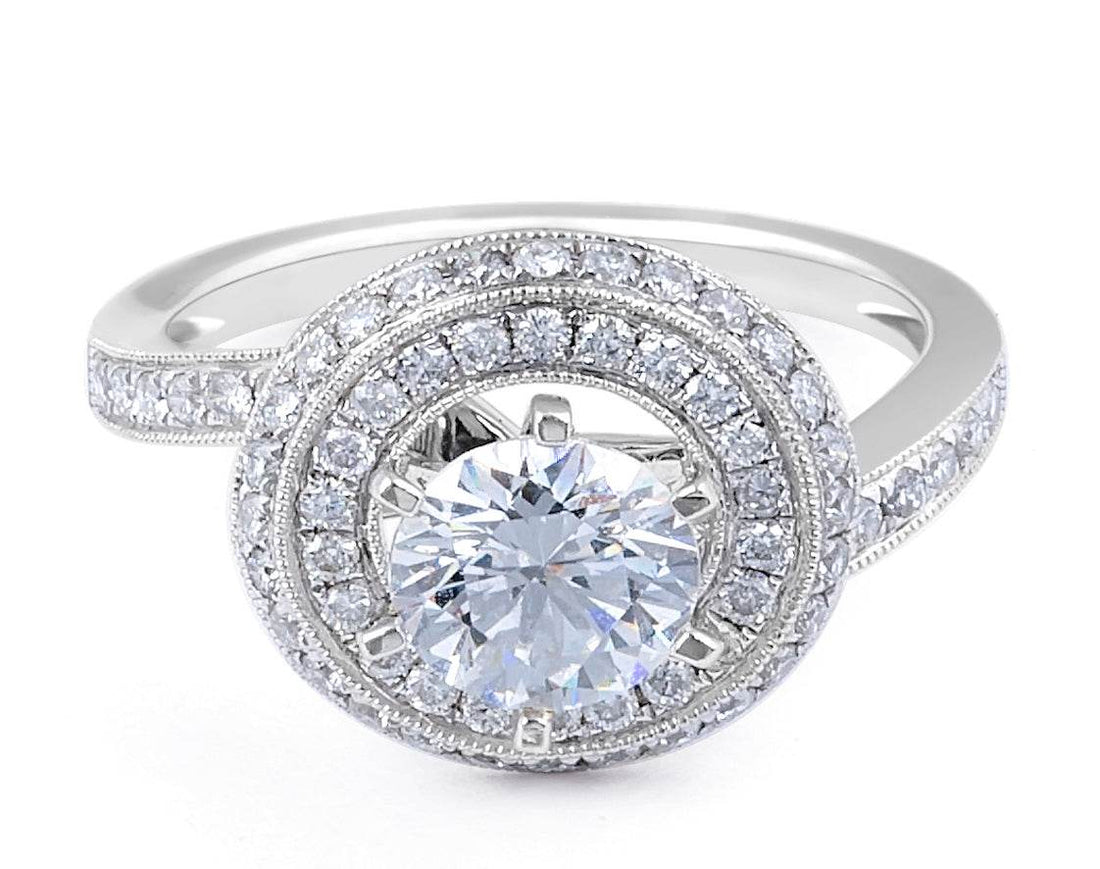 Vintage Style Halo Diamond Engagement Ring Milgrain Setting In 18 Karat White Gold - DG & Co. Jewellery