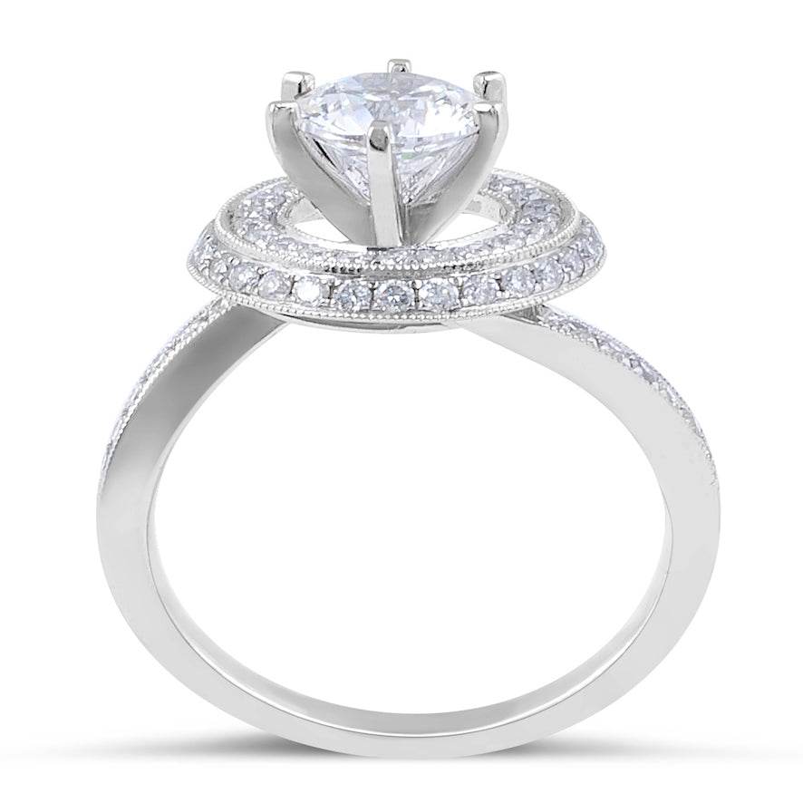 Vintage Style Halo Diamond Engagement Ring Milgrain Setting In 18 Karat White Gold - DG & Co. Jewellery