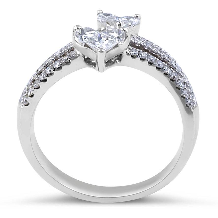 Love Hearts Invisible Setting Diamond Engagement Ring in 18K White Gold With a Pave Setting Side Stones - DG & Co. Jewellery