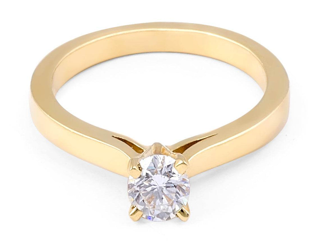 Solitaire Diamond Engagement Ring Flat Square Plain Band In 18K Yellow Gold - DG & Co. Jewellery
