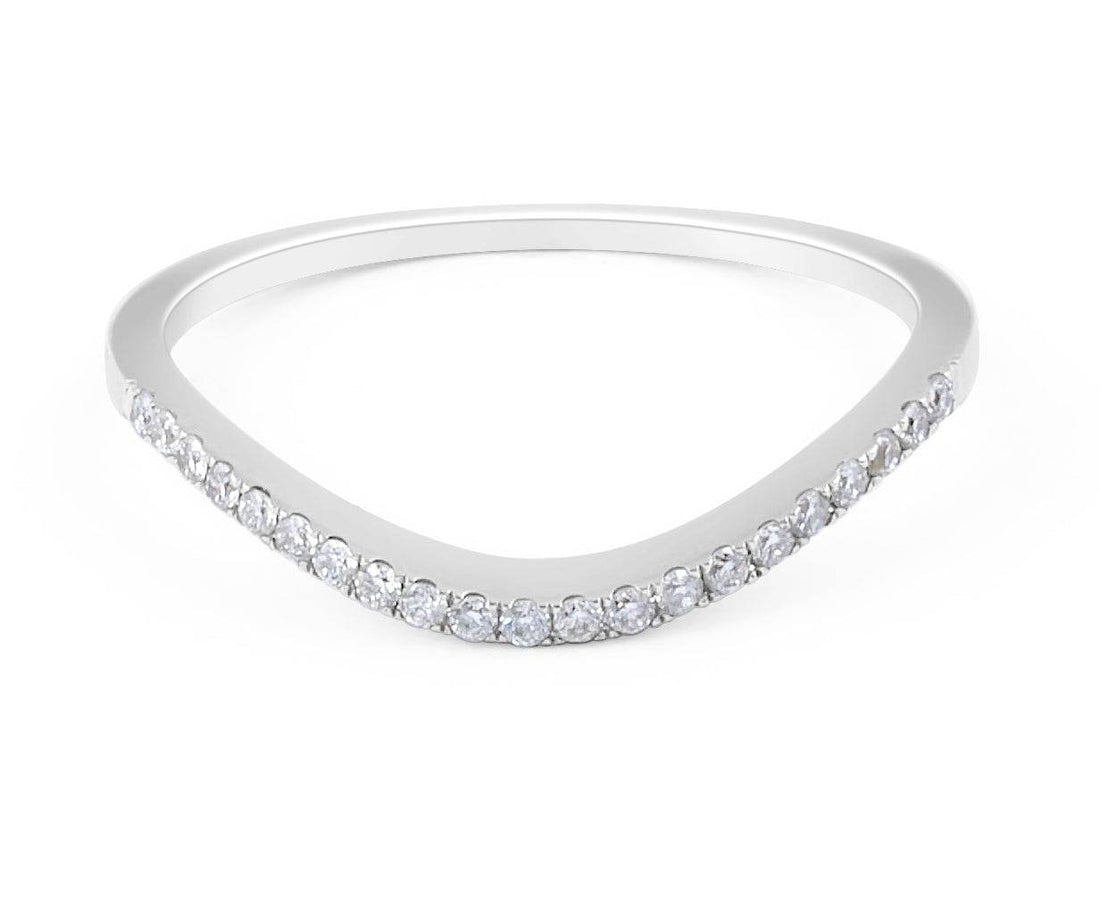 18 Karat White Gold Classic Style Concave Diamond Wedding Band Pave Setting - DG & Co. Jewellery