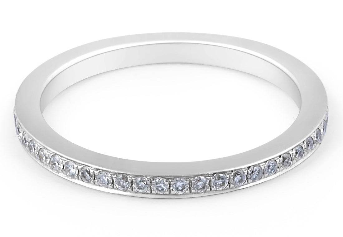 Grain Share Prong Setting Diamond Wedding Band Half way set In 18K White Gold - DG & Co. Jewellery