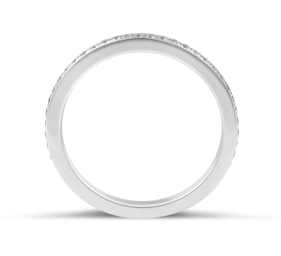 Grain Share Prong Setting Diamond Wedding Band Half way set In 18K White Gold - DG & Co. Jewellery