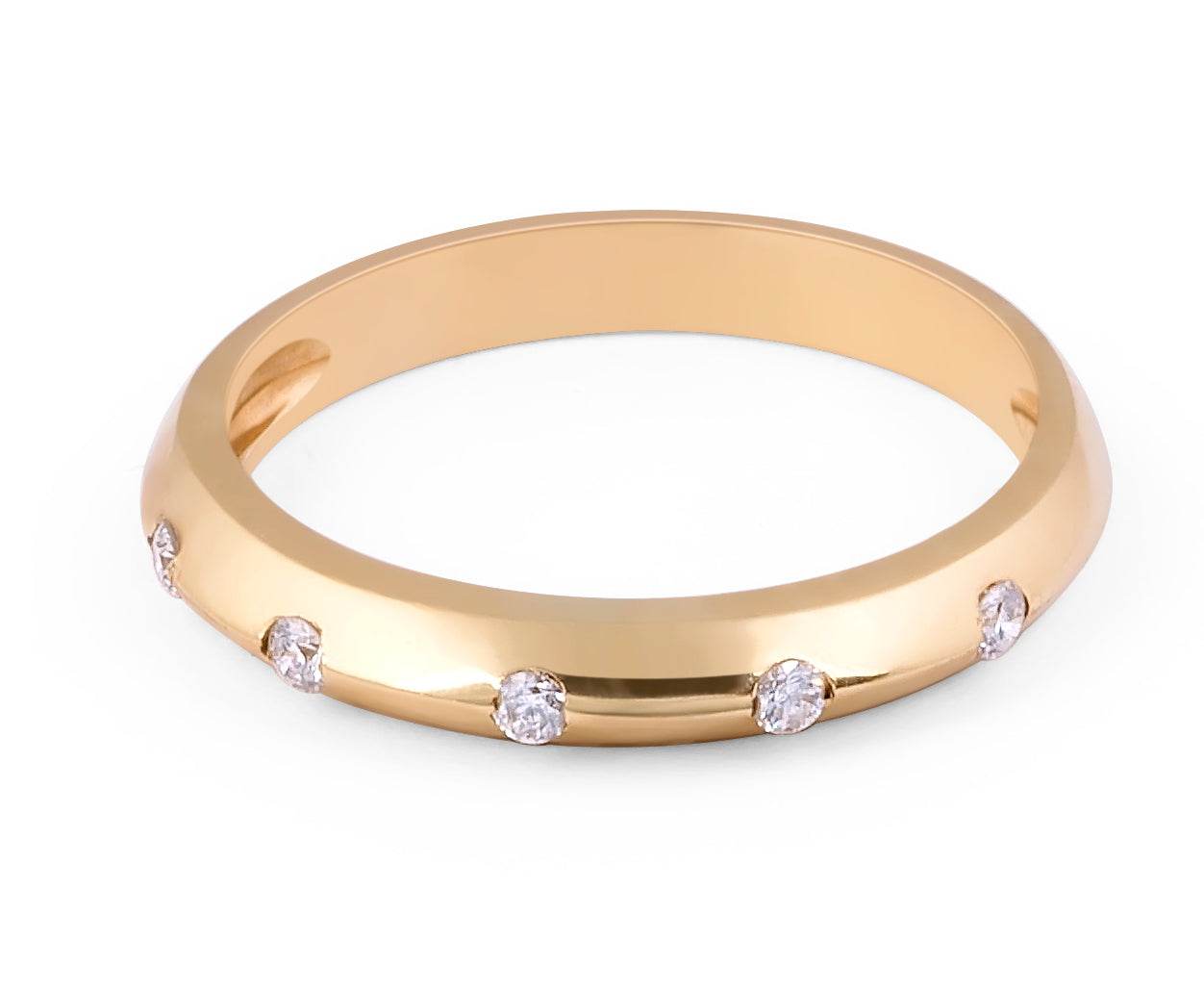 Modern Design Burnish Setting Knife Edge 5 Stones Diamond Wedding band In 18 Karat Yellow Gold - DG & Co. Jewellery