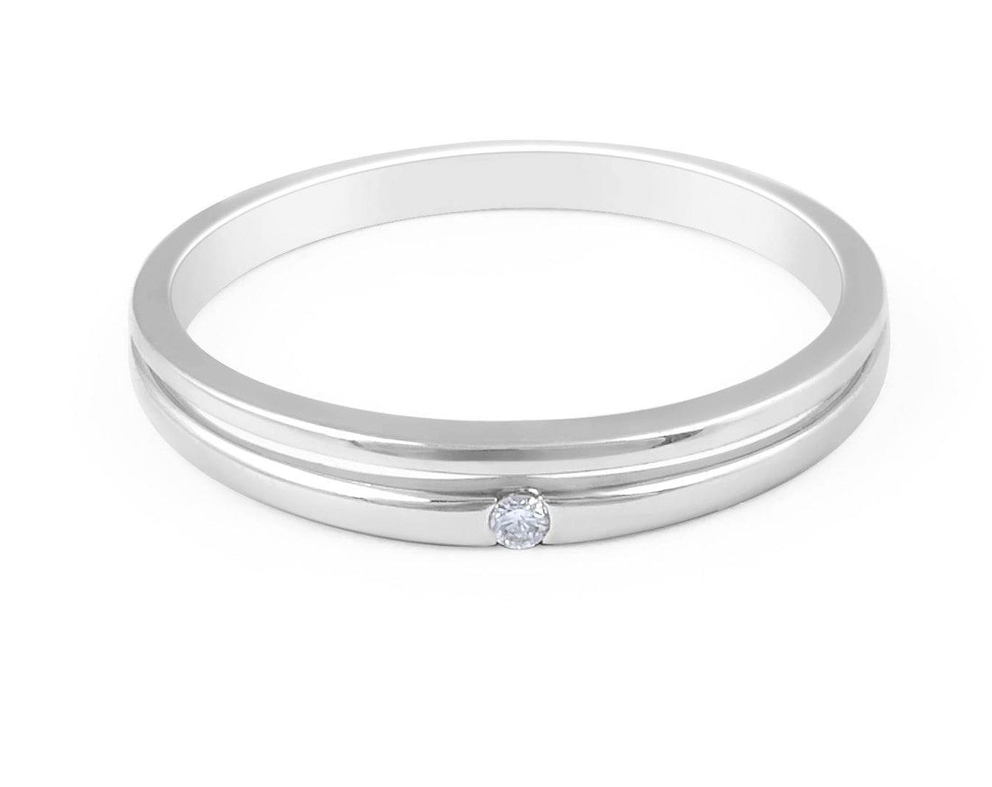 Modern Design Split Band Diamond Burnish Setting In 18K White Gold - DG & Co. Jewellery