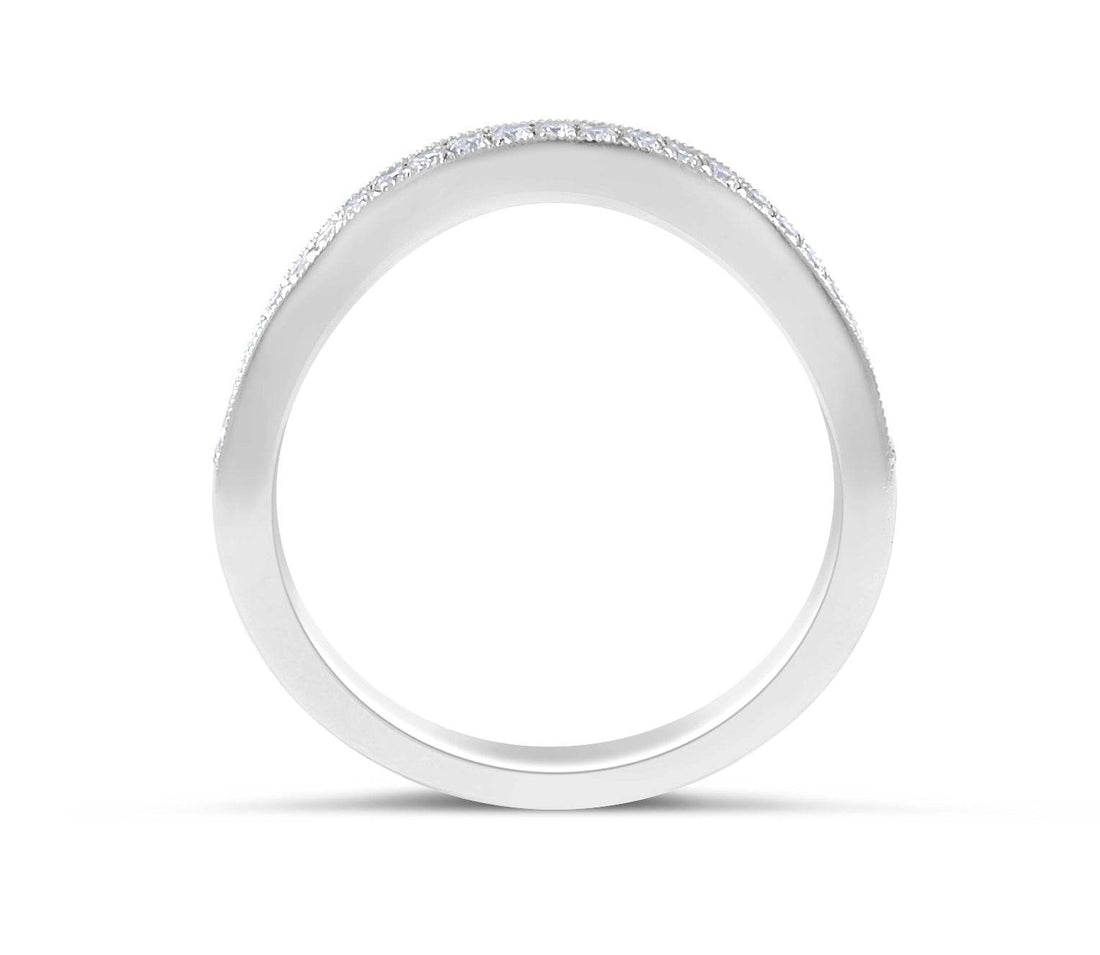 18 Karat White Gold Vintage Style Grain Set Concave Diamond Wedding Band - DG & Co. Jewellery