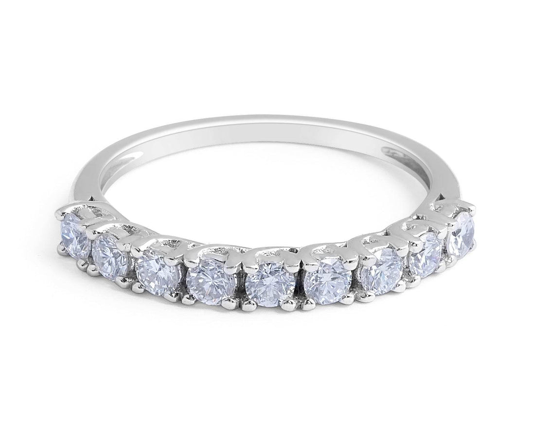 9 Stones Traditional Style Diamond Wedding Band Cross Over Setting In 18 Karat White Gold - DG & Co. Jewellery