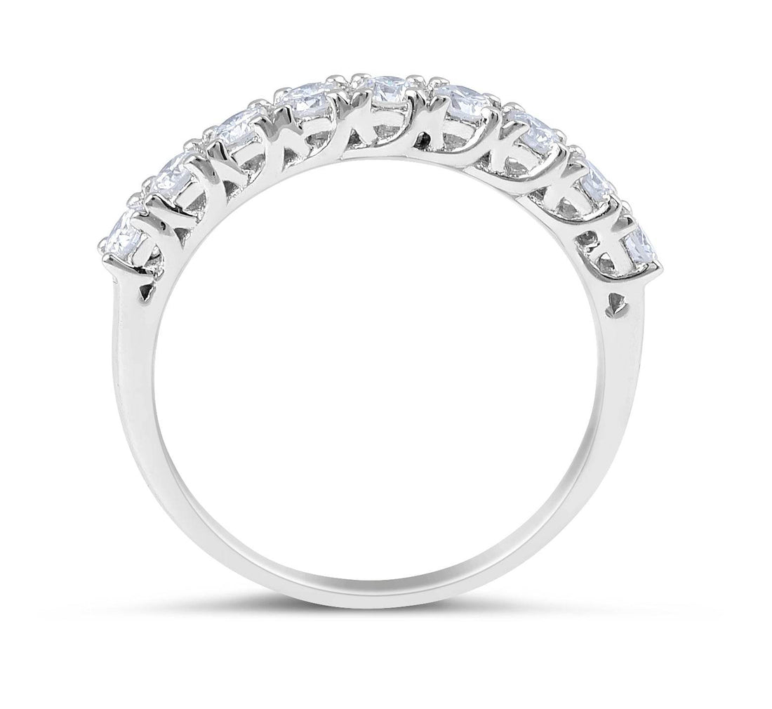 9 Stones Traditional Style Diamond Wedding Band Cross Over Setting In 18 Karat White Gold - DG & Co. Jewellery