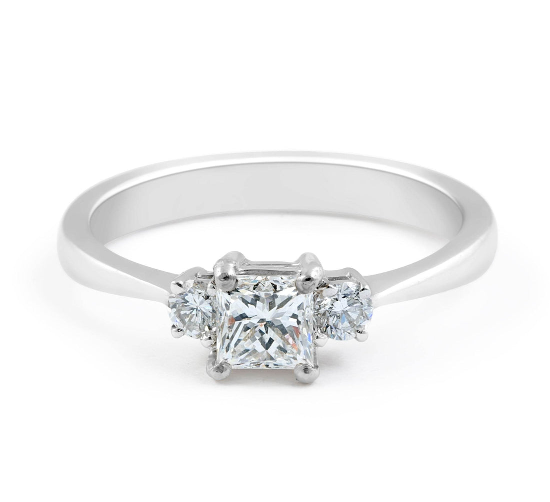 Trilogy Three-stones Setting Princess Cut Diamond Engagement Ring In 18K White Gold - DG & Co. Jewellery