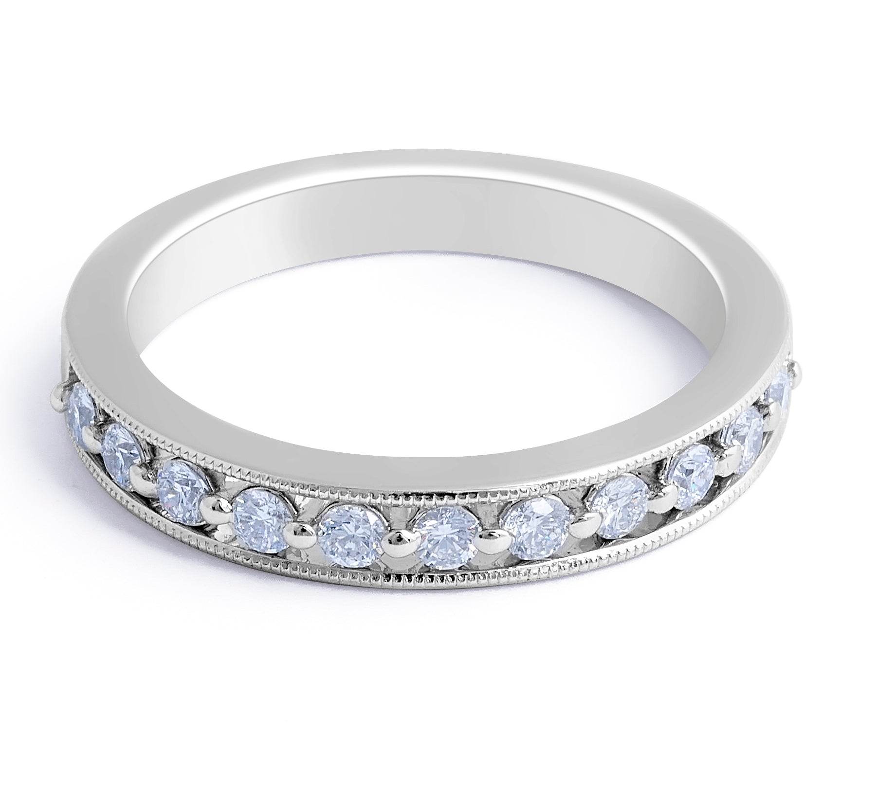 18K White Gold 3.00MM Diamond Wedding Band in a Milgrain Share Prong Setting - DG & Co. Jewellery
