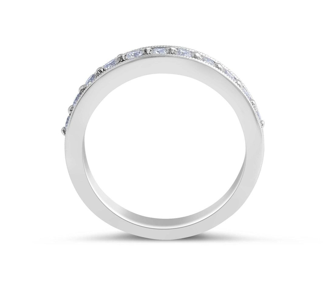 18K White Gold 3.00MM Diamond Wedding Band in a Milgrain Share Prong Setting - DG & Co. Jewellery