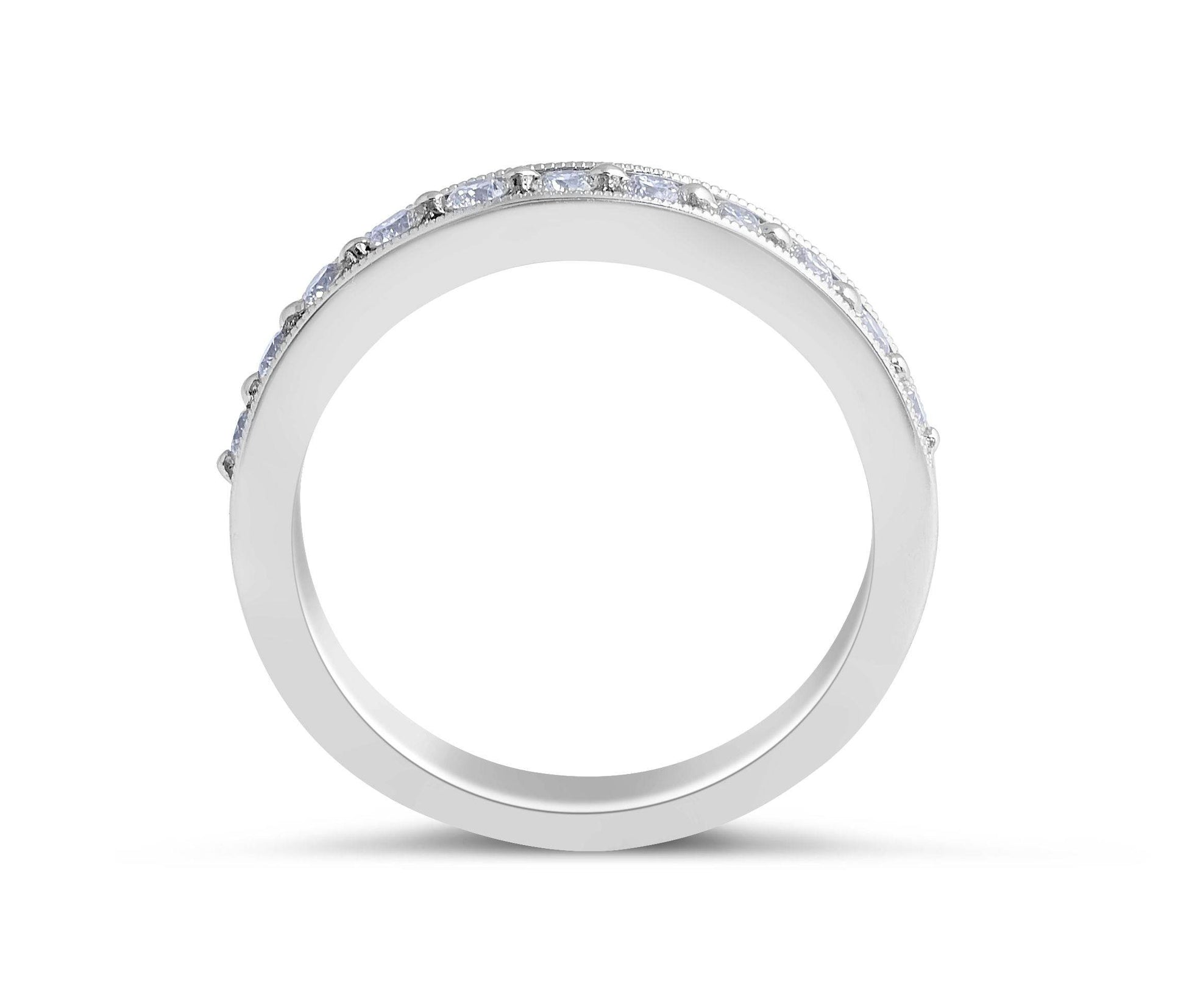 18K White Gold 3.00MM Diamond Wedding Band in a Milgrain Share Prong Setting - DG & Co. Jewellery