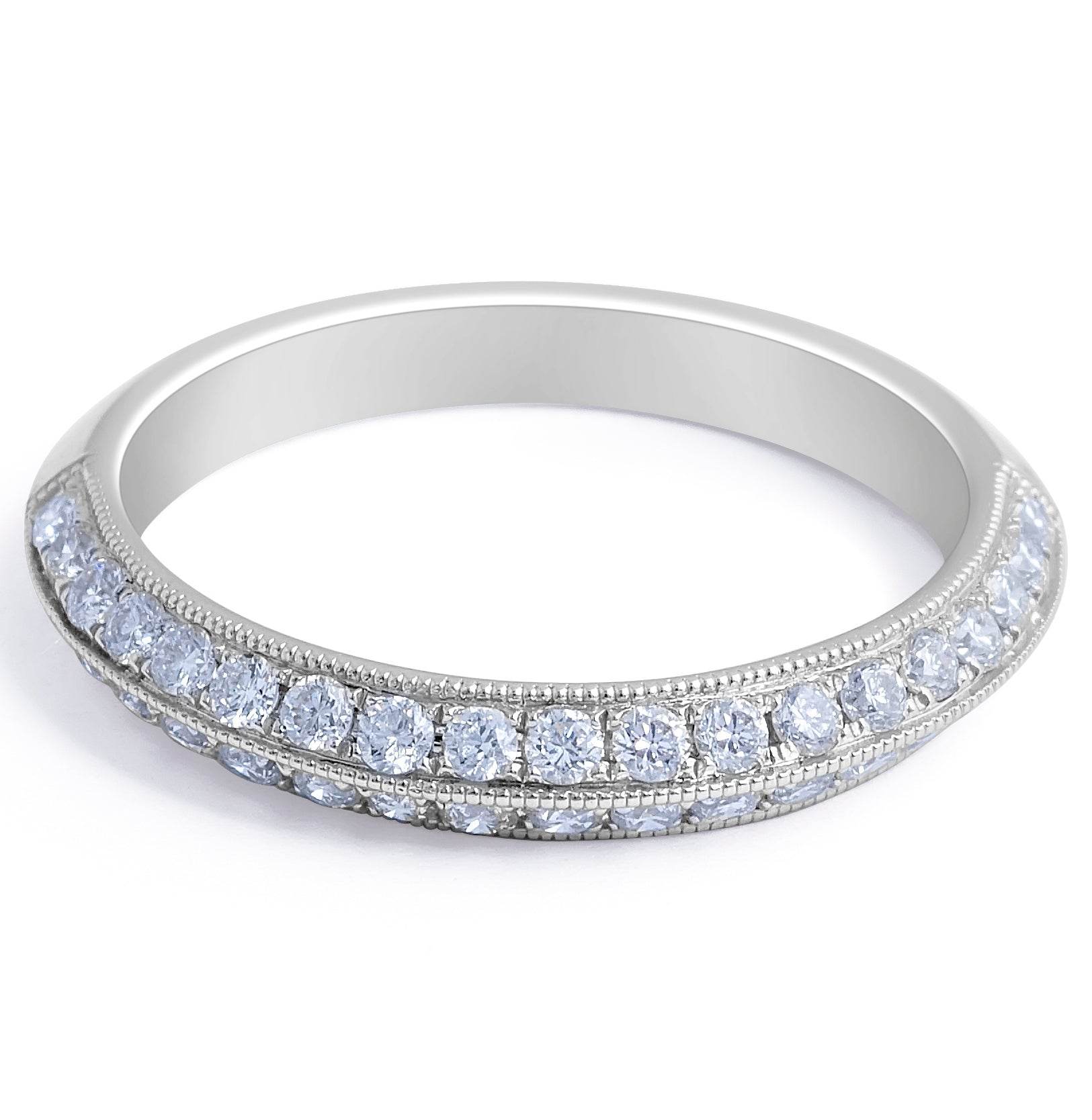 Double Band Knife Edge Milgrain Setting Diamond Wedding Band In 18K White Gold - DG & Co. Jewellery