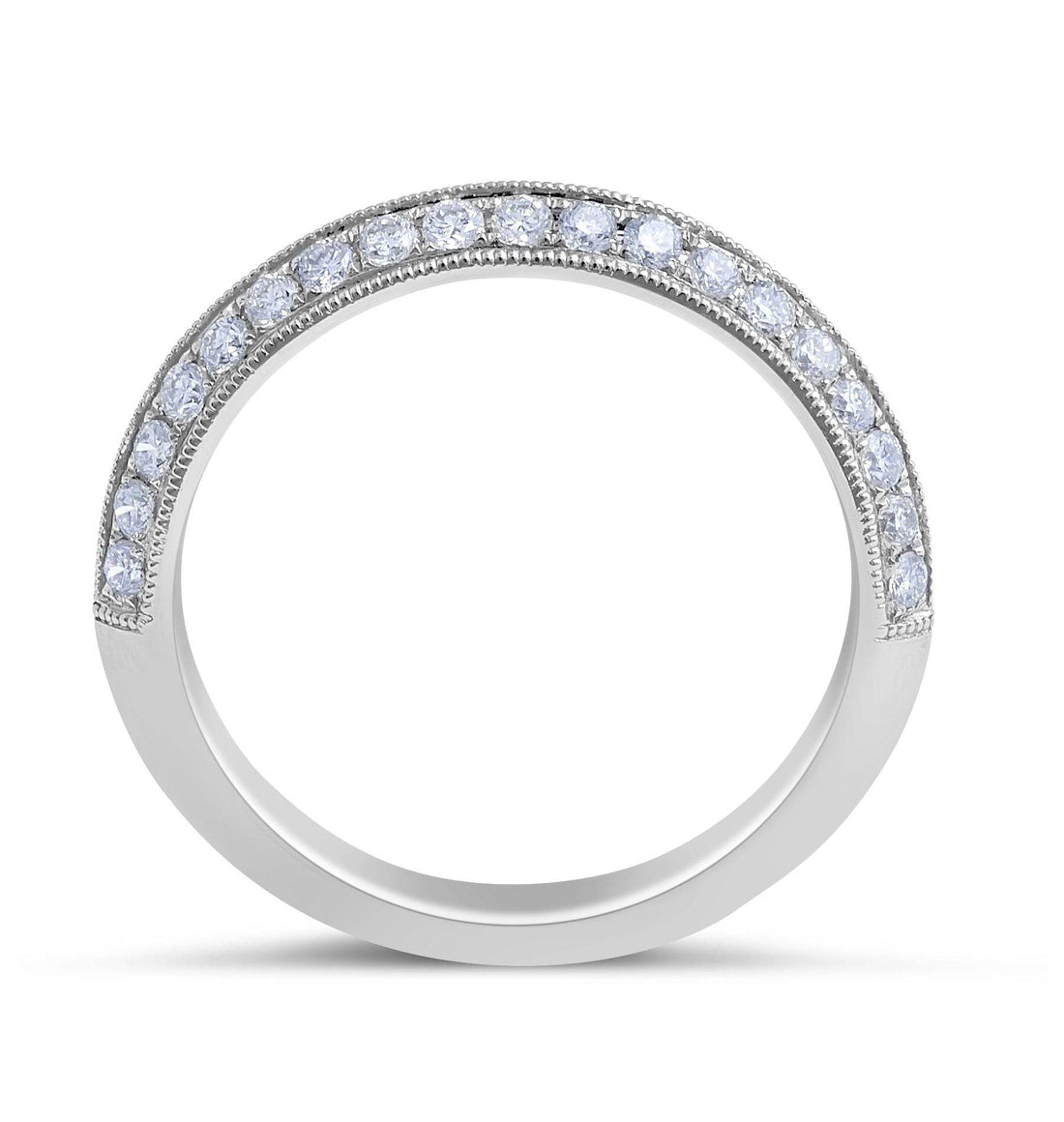 Double Band Knife Edge Milgrain Setting Diamond Wedding Band In 18K White Gold - DG & Co. Jewellery
