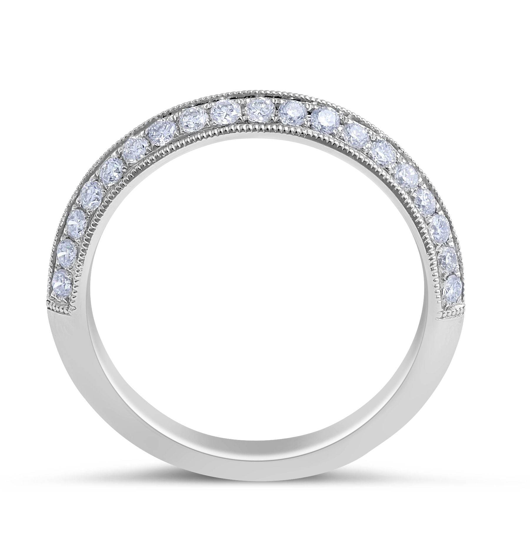 Double Band Knife Edge Milgrain Setting Diamond Wedding Band In 18K White Gold - DG & Co. Jewellery