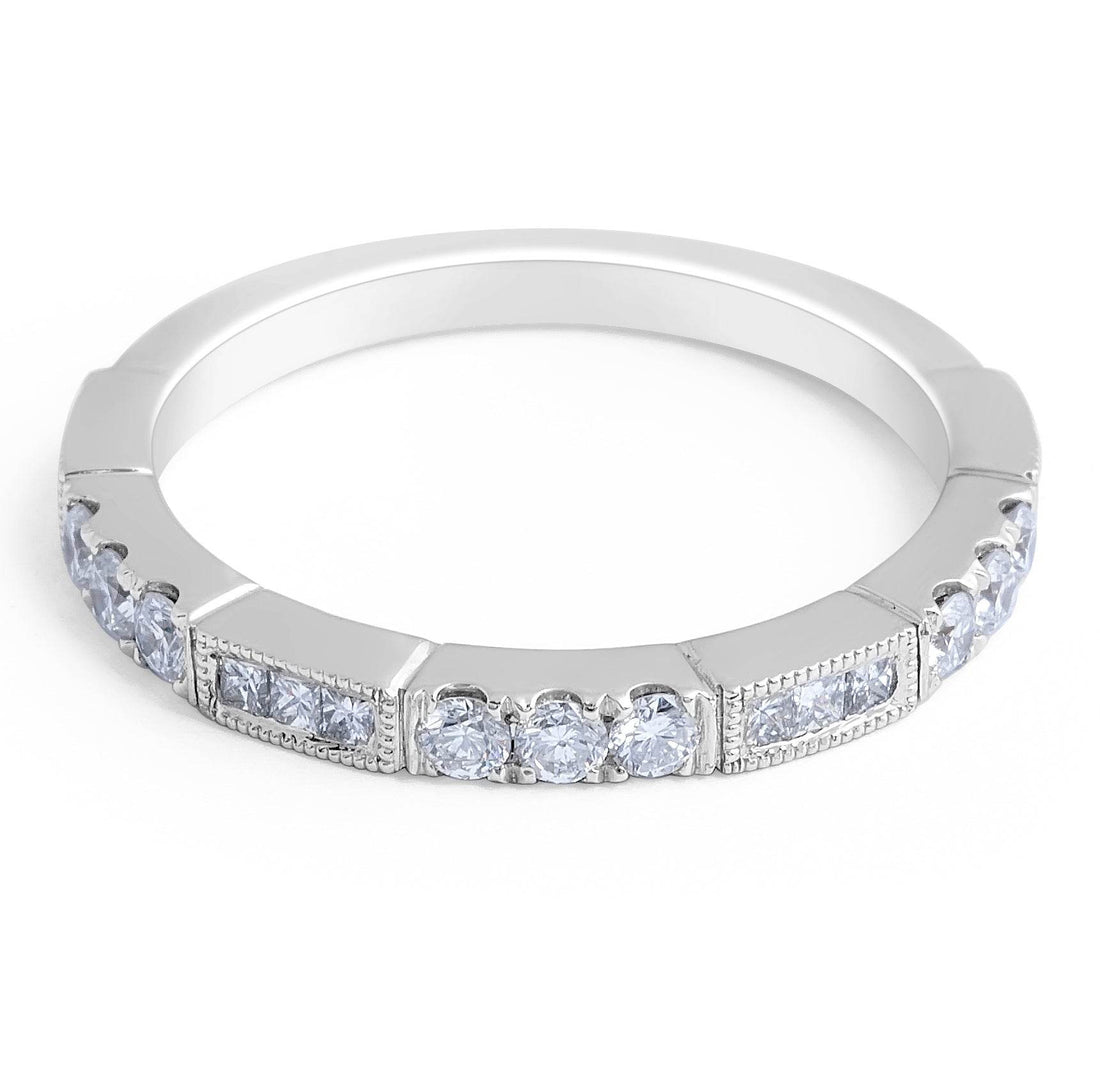 Diamond Wedding Band Vintage Style Milgrain and Share Prong Setting In 18K White gold - DG & Co. Jewellery