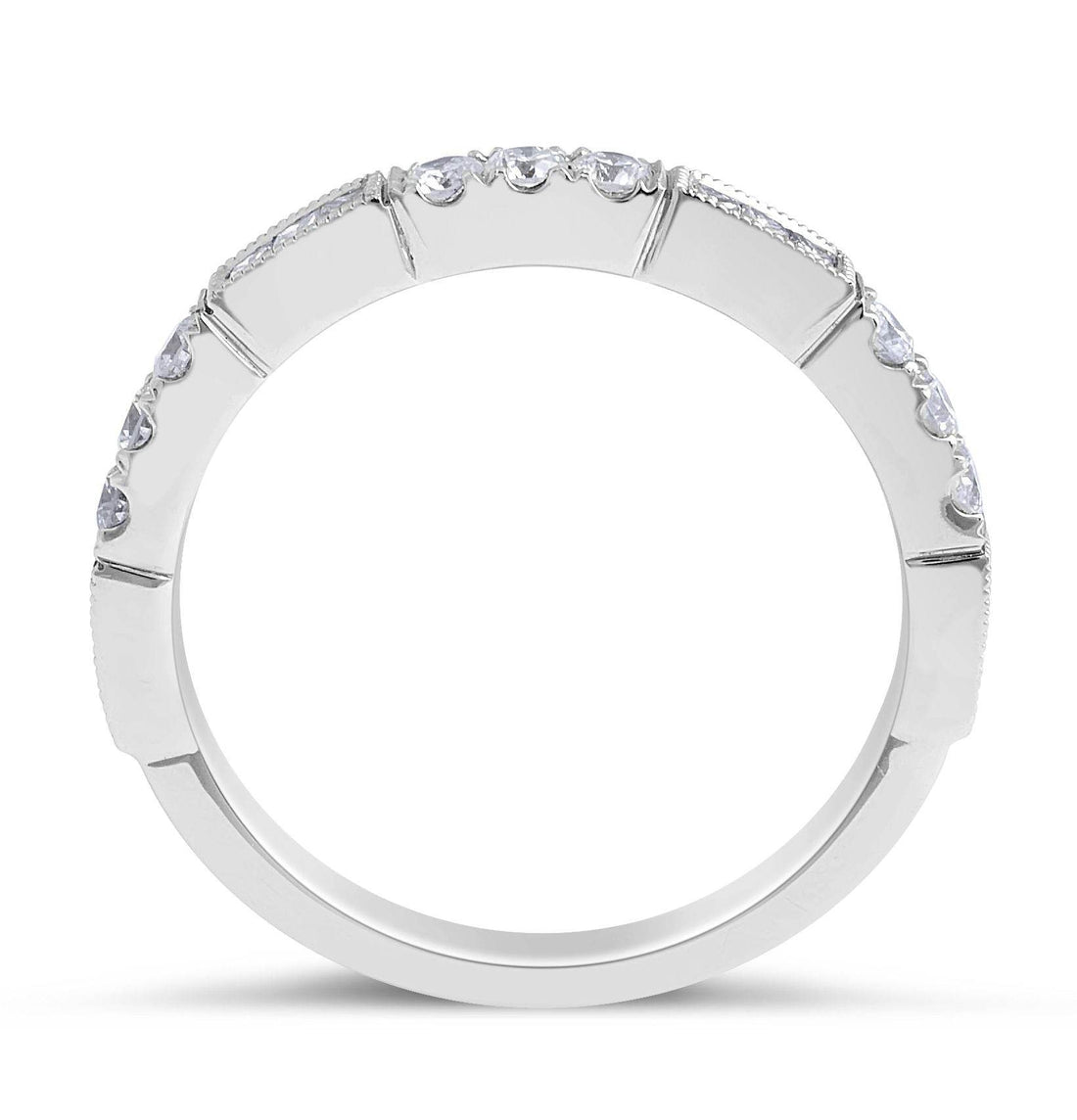 Diamond Wedding Band Vintage Style Milgrain and Share Prong Setting In 18K White gold - DG & Co. Jewellery