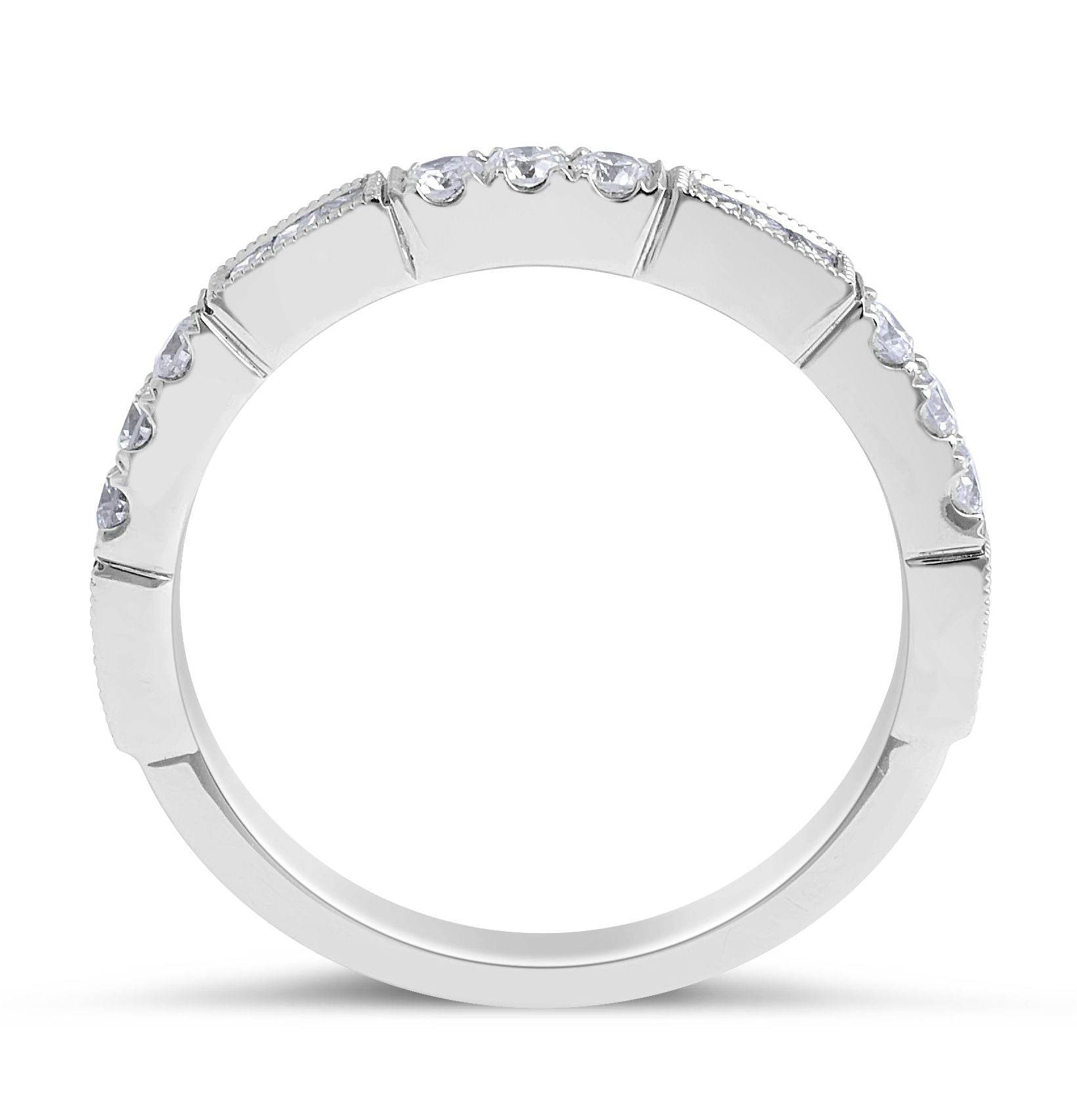 Diamond Wedding Band Vintage Style Milgrain and Share Prong Setting In 18K White gold - DG & Co. Jewellery