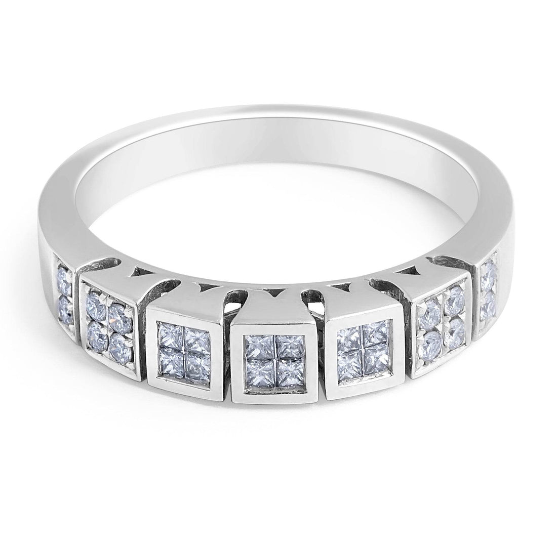 Diamond Wedding Band Modern Style Princess And Round Cut Setting In 18K White Gold - DG & Co. Jewellery