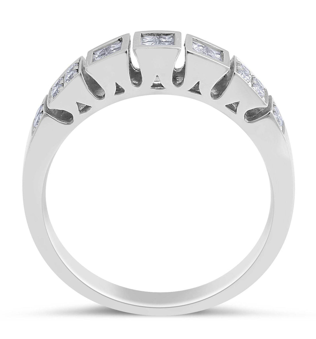 Diamond Wedding Band Modern Style Princess And Round Cut Setting In 18K White Gold - DG & Co. Jewellery