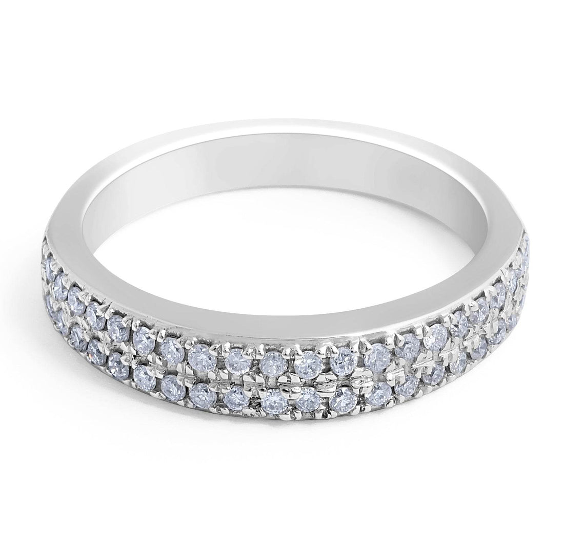 Double Row Diamond Wedding Band (3.80MM) Pave Setting In 18K White Gold - DG & Co. Jewellery