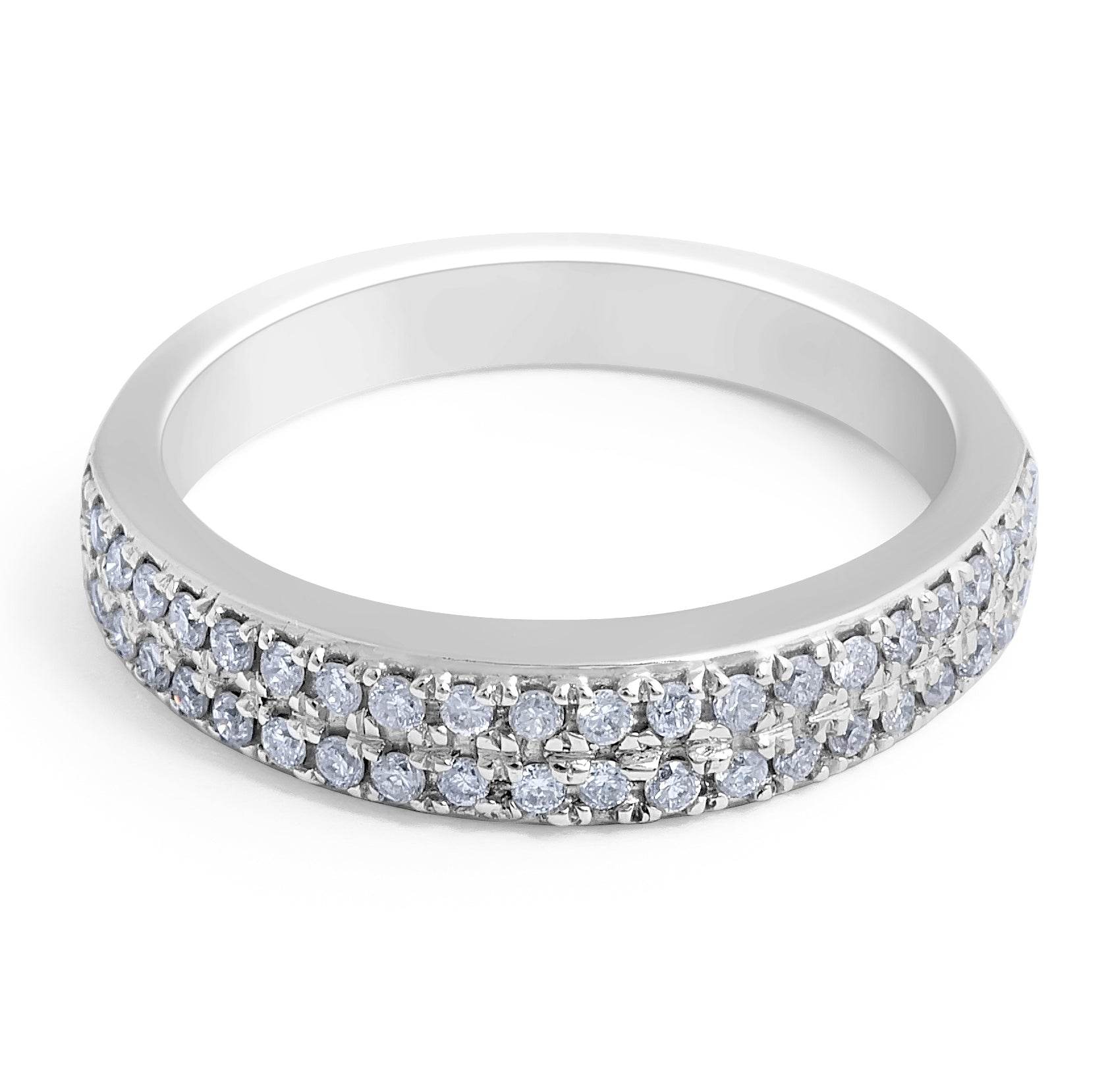 Double Row Diamond Wedding Band (3.80MM) Pave Setting In 18K White Gold - DG & Co. Jewellery
