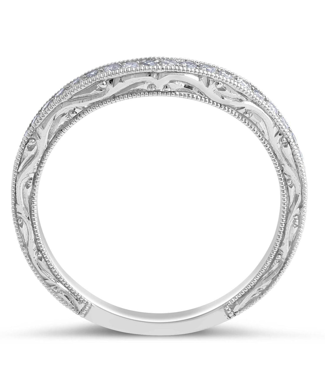 Vintage Style Curved Engraved Diamond Wedding Band Milgrain Setting In18K White gold - DG & Co. Jewellery