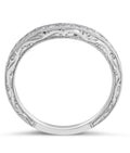 Vintage Style Curved Engraved Diamond Wedding Band Milgrain Setting In18K White gold - DG & Co. Jewellery