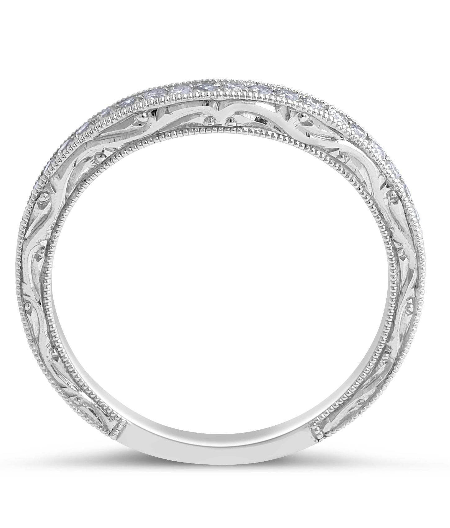 Vintage Style Curved Engraved Diamond Wedding Band Milgrain Setting In18K White gold - DG & Co. Jewellery