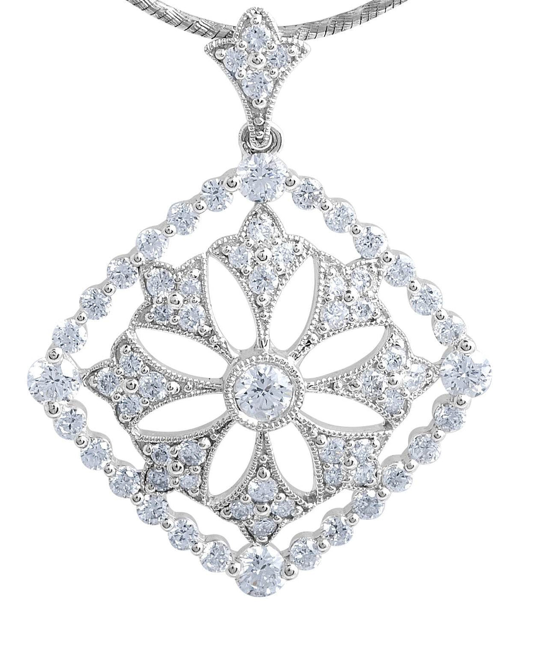 Vintage Style Bezel Milgrain Share Prong Diamond Pendant In 18 Karat white gold - DG & Co. Jewellery