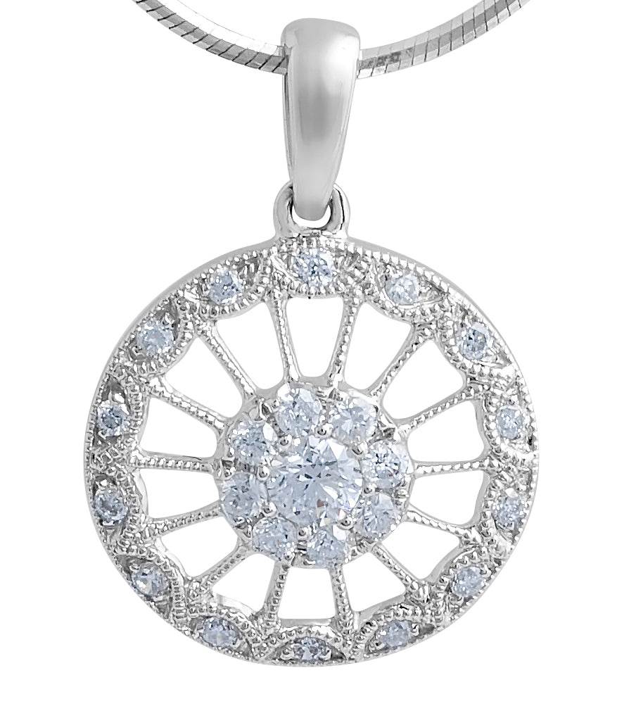 Vintage Style Claw Setting Centre Stone Diamond Pendant In 18K White Gold - DG & Co. Jewellery